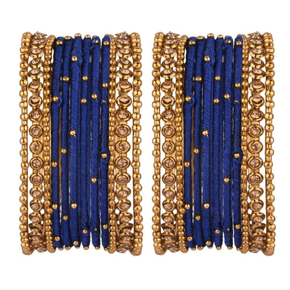Efulgenz Indian Silk Thread Bangle Set with Oxidized Bangles Crystal Metal Ball Bangles Indian Bangles for Women for Wedding Party Bracelet Bangle Bollywood Fashion Statement Jewelry (24 Pcs)