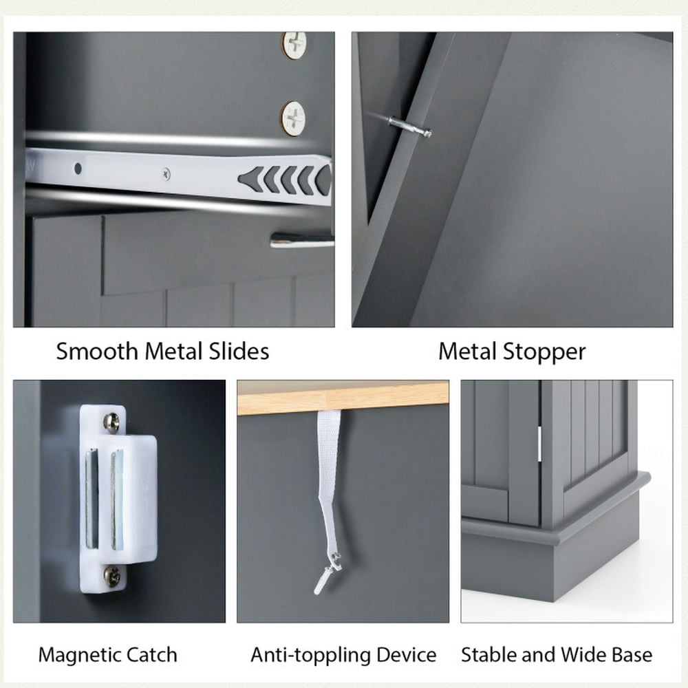 Finihen Kitchen Storage Cabinet, Buffet Sideboard, Rubber Wood Kitchen Trash Cabinet with Single Trash Can Holder and Adjustable Shelf, for Dining Room, Kitchen, Living Room, Gray Finihen Kitchen Storage Cabinet, Buffet Sideboard, Rubber Wood Kitchen Trash Cabinet with Single Trash Can Holder and Adjustable Shelf, for Dining Room, Kitchen, Living Room, Gray