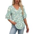 thumbnail image 2 of Womens Tops Dressy Casual Ruffle 3/4 Sleeve V Neck Double Chiffon Blouses Tops 2026 Spring Summer Outfits, 2 of 7