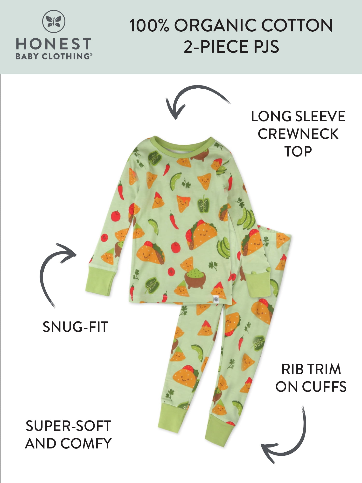 Honest Baby Clothing Organic Cotton Boy/Girl 2-Piece Long Sleeve Pajama Set, 12m to 24m