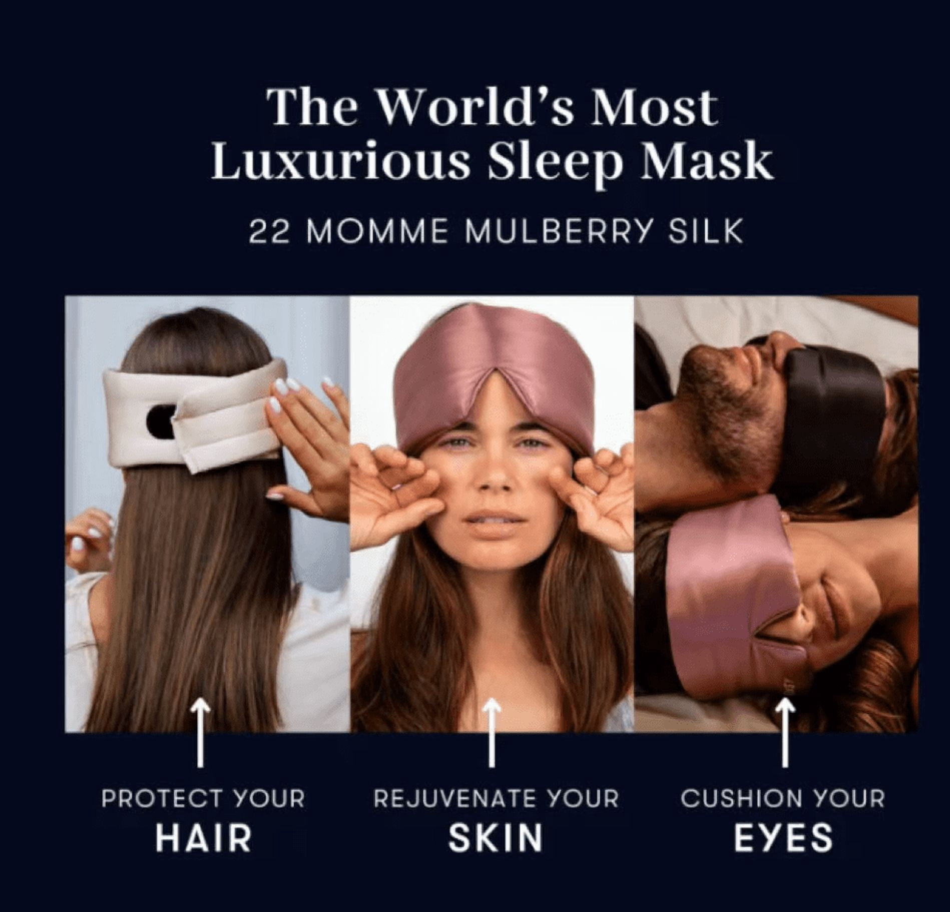 Silk sleep facial mask - facial embrace, padded cocoon, luxury sleep in complete darkness -100% pure silk, moisture adjustable (midnight blue)