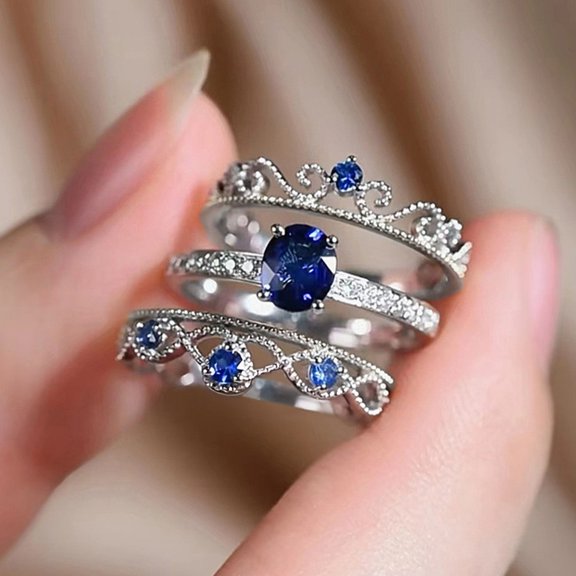 LINXIQIN Women's Crown Cubic Zirconia 14K White Gold-Plated Crossover Ring Valentine's Day Gift Size 7 3 Piece Set Includes Gift Box