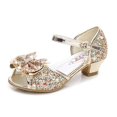 thumbnail image 1 of Zapatos de cuero de princesa de Disney para niñas, zapatos de tacón alto informales con flores y purpurina para niños, zapatos de niñas con nudo de mariposa, rosa, plateado, 37 zhangmengya CONDUJO, 1 of 2