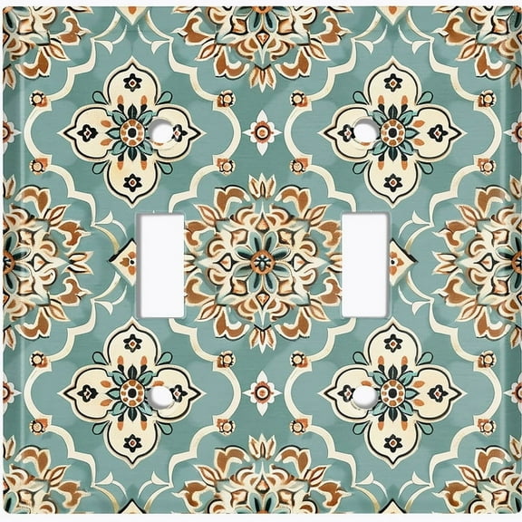 Metal Light Switch Wall Plate Outlet Cover (Printed Image of Moroccan Floral Pattern - Double Toggle)