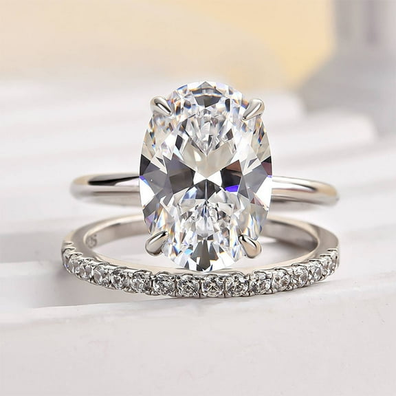 Veda Jewel Hidden Halo Oval Cut 1.8 Ct Lab Created Diamond Ring - 14K White Gold Plated Engagement Set for Women's - Bridal Jewelry - Unique Gift for Her
