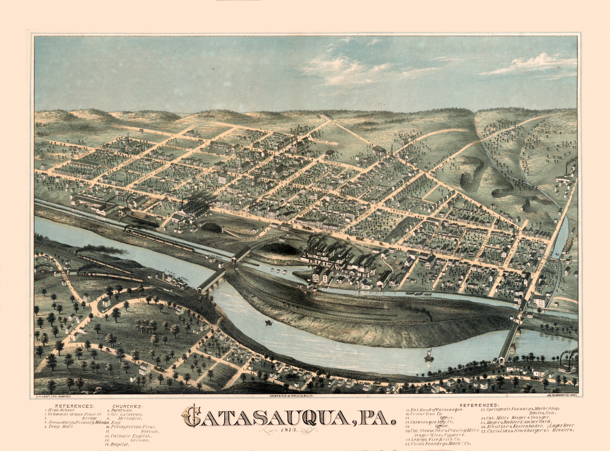 Catasauqua Pennsylvania Bailey 1873 23.00 x 31.08 Matte Art Paper