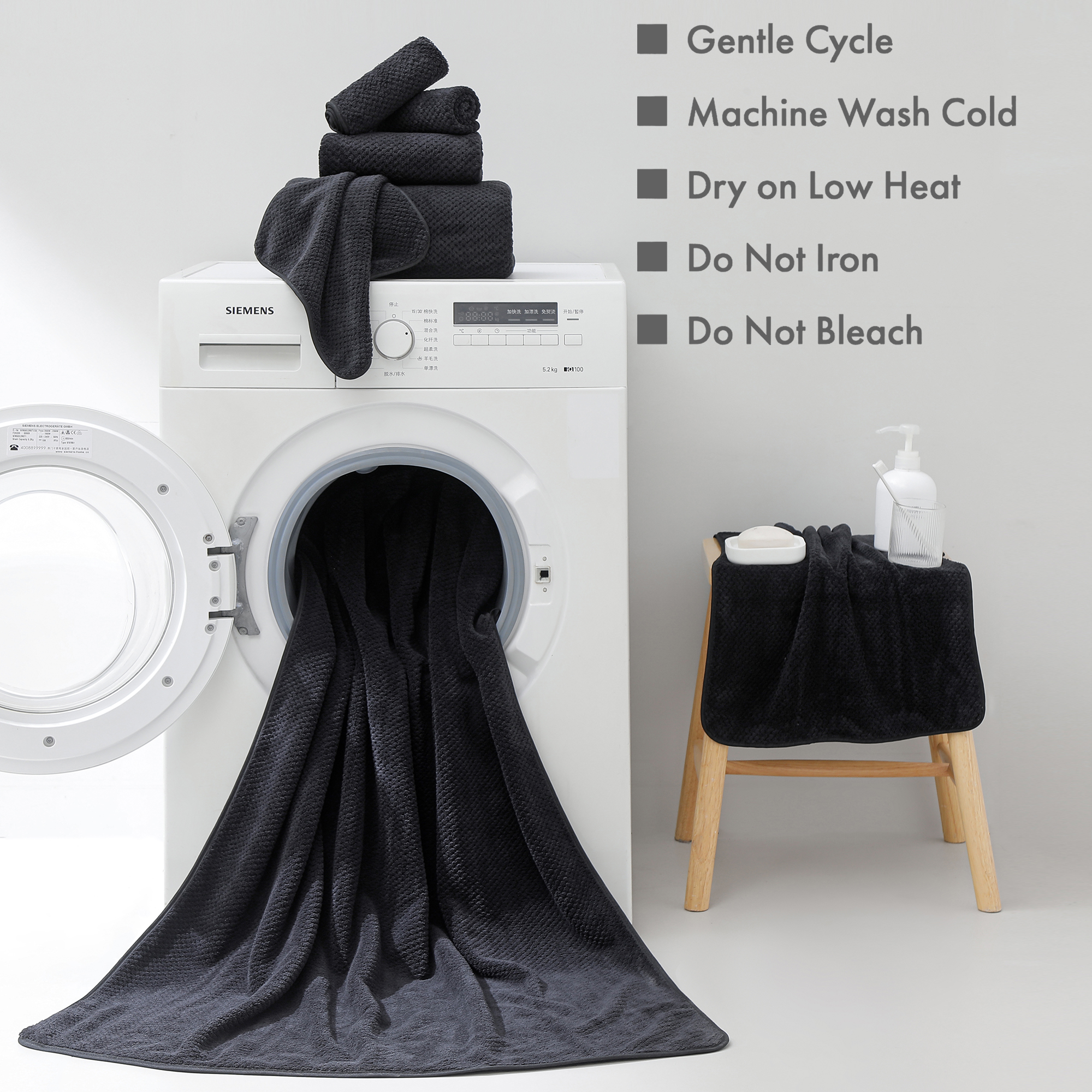 Jessy Home 2 Pack-16"x31" Black Hand Towels Set Ultra Soft 200 GSM Hand Towel Set