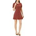thumbnail image 2 of INSPIRE CHIC Women's Ruffle Peter Pan Collar Casual Button up Checkered Dress S Red, 2 of 5