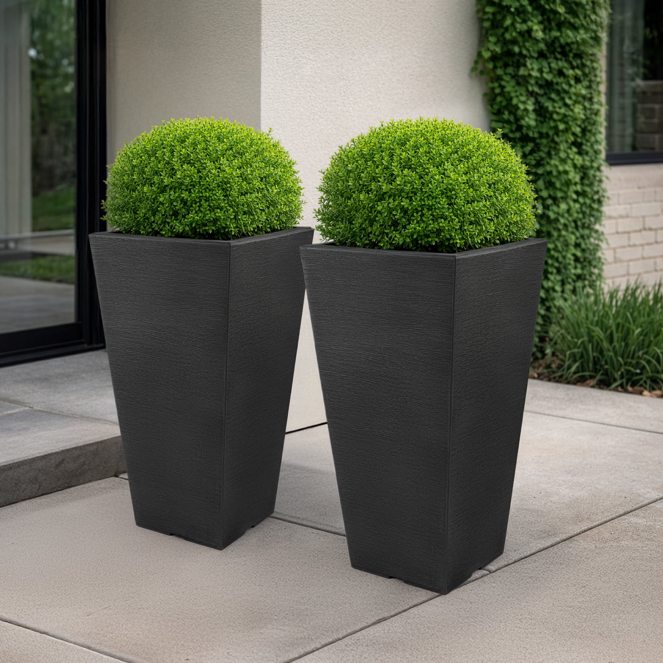 Pure Garden Large Outdoor Planters 2-Pack - 22.4” Tall Planters for Outdoor Plants or Indoors, Gray