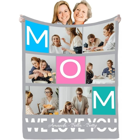 AISENIN Custom Mom Blanket with Photo Personalized Gifts for Mother's Day Christmas Unique Birthday Gifts for Mom Birthday Customized Collage Blanket for Mama