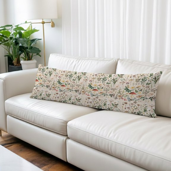 Pastoral Botanical Long Body Pillow Cover 20x60 Inch, Vintage Mushroom Spring Summer Flowers Decorative Pillowcase with Zipper, Microfiber Pillow Protector, Soft Breathable Long Pillowcases for Women
