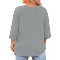 thumbnail image 3 of Kixjoy Plus Size 3/4 Sleeve Tops for Women Casual Crew Neck Shirts Baggy Work Soild Blouse Fashion Hollow Fall Womens Clothes, Gray L, 3 of 3