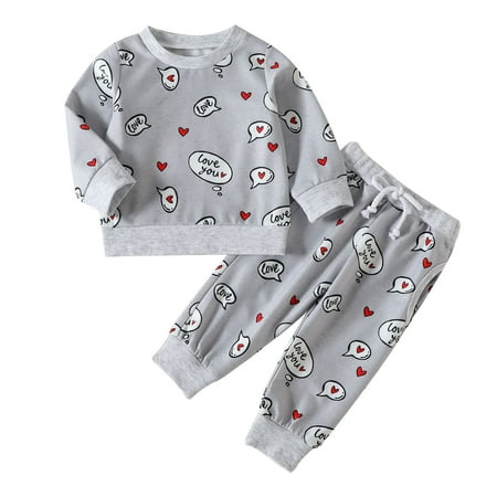 

ZCFZJW Valentines Day Outfits Set for Toddler Kids Baby Girls Boys Casual Long Sleeve Love Heart Pattern Graphic Crewneck Sweatshirts and Sweatpants Suit Gray 6-12Months