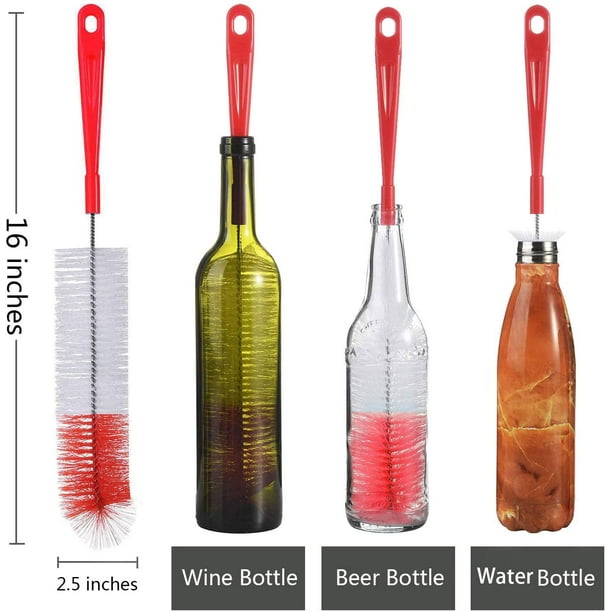 Brosse de nettoyage de bouteille rouge extra longue de 40,6 cm pour laver  la bière à col étroit, le vin, le thermos, le yéti, le SWell, les bouteilles  de brassage, la mangeoire