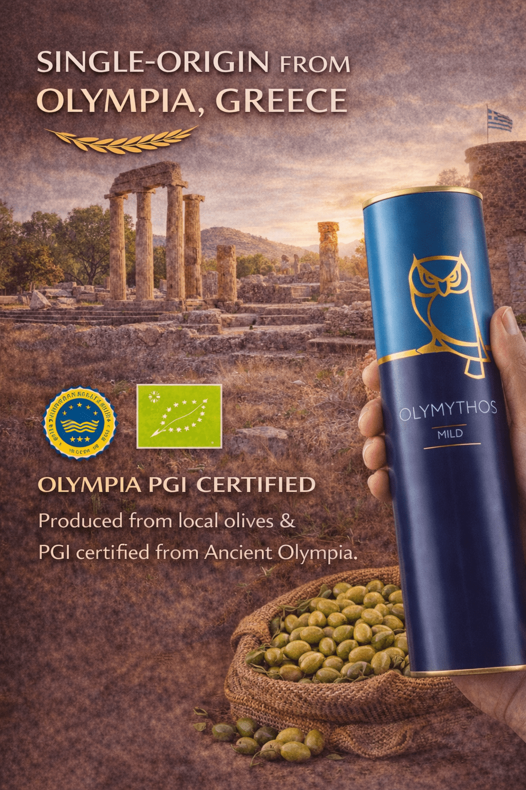 OLYMYTHOS Mild Extra Virgin Olive Oil – Olympia PGI Greek Olive Oil, Cold Pressed, 750 ml