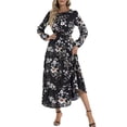 thumbnail image 2 of KelaJuan Women Spring Casual Long Dress Floral Print Crew Neck Long Sleeve A-line Dress Fashion High Waist Holiday Dress, 2 of 6