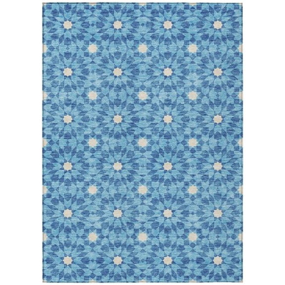 HomeRoots 583790 9 x 12 ft. Floral Medallion Washable Indoor & Outdoor Rectangle Area Rug, Denim Blue & Ivory