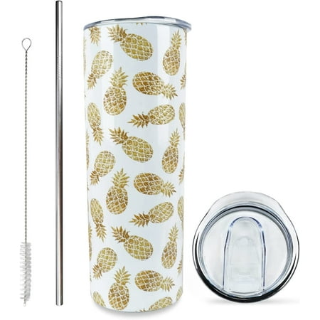 

Pineapple Gifts for Women Men - Pineapple Tumbler Pineapple Cup with Lid and Straw - 20 Oz Stainless Steel Insulated Water Bottle - Travel Coffe Mug Birthday Chistmas Gift