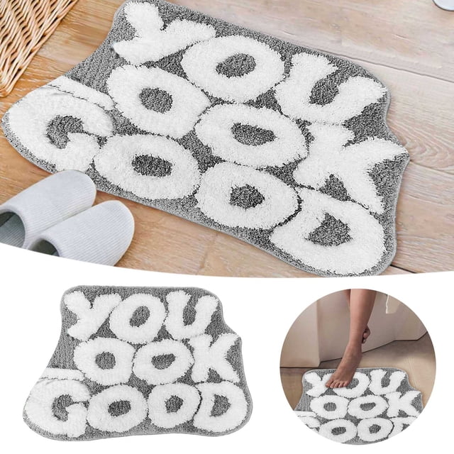 Faux Mat With Contrast Letter Patterns Non Slip Washable & Highly Absorbent For Bathroom Hallway & Bedroom