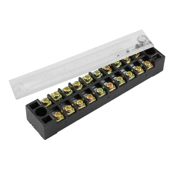 600V 15A Double Rows 10 Position Barrier Terminal Block w Cover