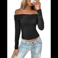 thumbnail image 2 of Blusas de Larga con Hombros Descubiertos para Mujer, Ajustadas, Fruncidas, Estilo Y2K, Conjuntos de Moda 2025 Negro S, 2 of 9
