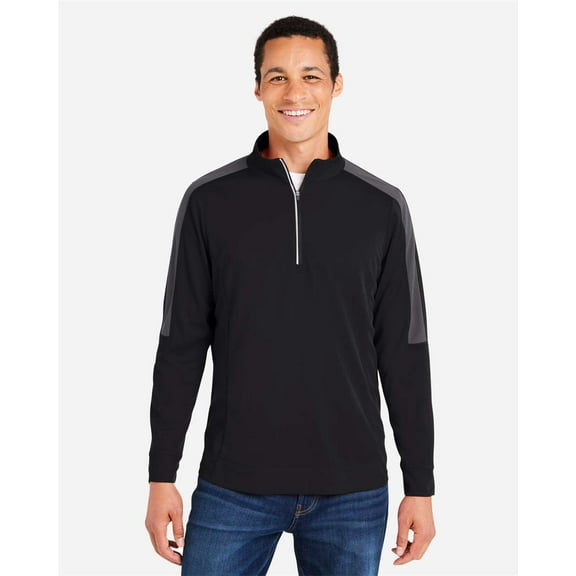 CORE365 CE404 Men's Market Snag Protect Mesh Colorblock Quarter-Zip Pullover-BLACK/ CARBON-5XL