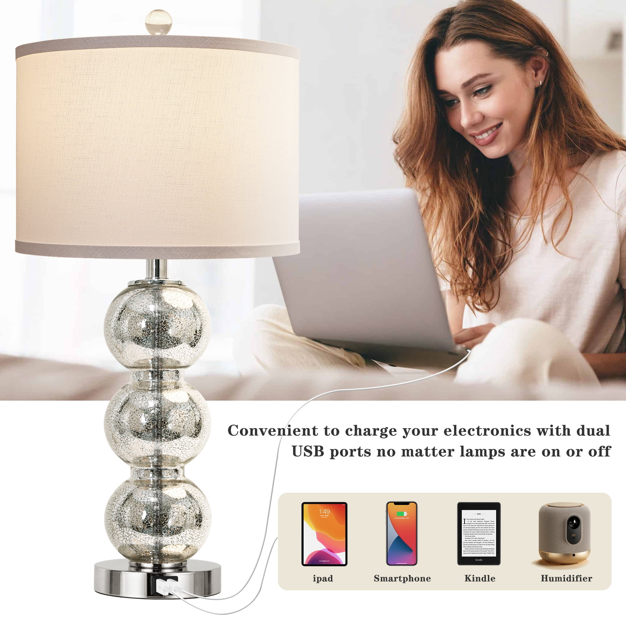 27" Glass Table Lamps Set of 2 for Bedroom Living Room Office (Bulbs Included)