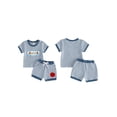 thumbnail image 2 of BemeyourBBs Toddler Baby Boys Back to School Outfit Kids Kindergarten Outfit Baby Boy Summer Clothes Letters and Apple Embroidery Short Sleeve Striped T-Shirt and Pockets Shorts 2 Piece Set, 2 of 9