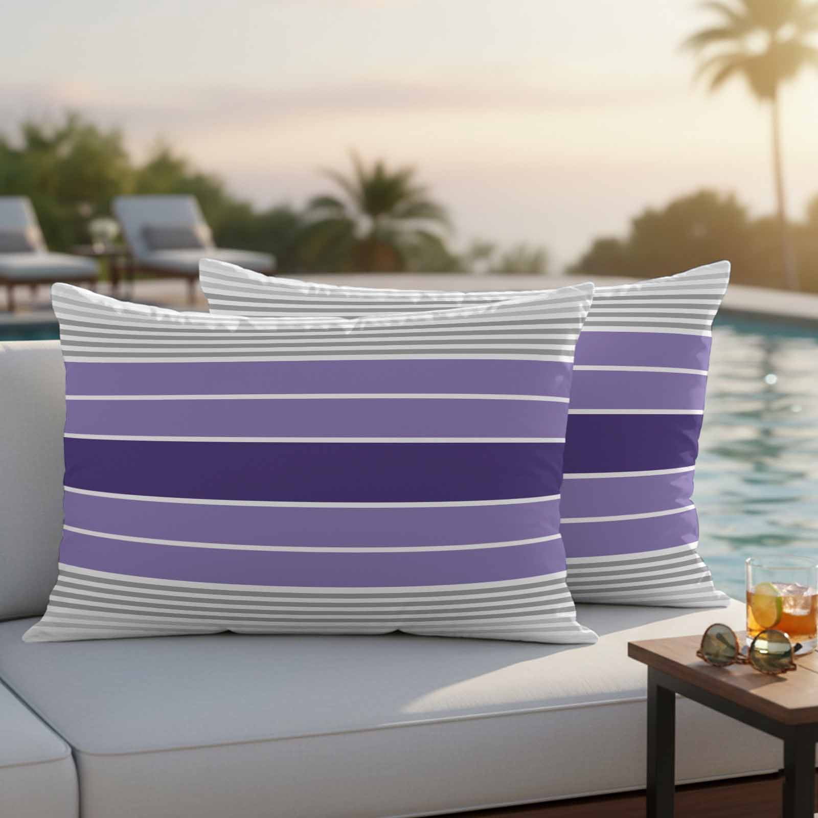 Purple Ombre Stripes Outdoor Waterproof Pillow Covers, Minimalist Gradient Lines Texture Decorative Rectangle Throw Pillowcase Sofa Cushion Sham for Patio/Couch/Chair, 20"x12" 2 Pack
