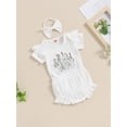 thumbnail image 3 of Suealasg 3Pcs Baby Girl Summer Outfits Short Sleeve Flower Embroidery Ribbed Rompers Shorts Headband Newborn Clothes Set, 3 of 7