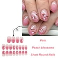 thumbnail image 4 of 24 Pcs Simple Artificial Nails Short Round Full Covers False Nails Glittering on Nails Peach Blossoms Press On Nails, 4 of 8