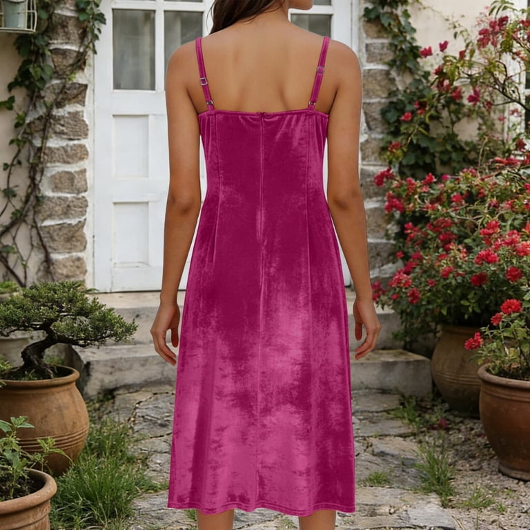 Zedker Women's Adjustable Strap Ruched Stretch Velvet Midi Dress Solid Spaghetti Strap Dress with Soft Sheen for Evening Wear,Hot Pink,S, Size: Small Zedker Women's Adjustable Strap Ruched Stretch Velvet Midi Dress Solid Spaghetti Strap Dress with Soft Sheen for Evening Wear,Hot Pink,S, Size: Small