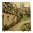thumbnail image 4 of European Shower Curtain, British Town with Stone Houses Retro England Countryside Buildings Image Print, Cloth Fabric Bathroom Decor Set with Hooks, 70" Long, Grey Green by Ambesonne, 4 of 4