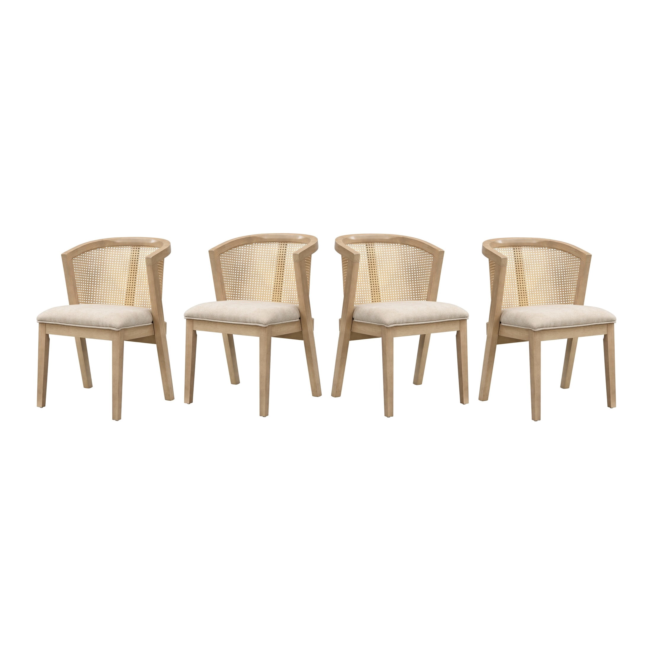 Christopher Knight Home Wood Dining Chairs with Cane Rattan Backrest, Light Ash+Beige, Set of 4