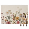 thumbnail image 2 of Fall Pink Flower Placemats Set of 2 White Daisy Leaf Pastoral Plant Vintage Heat Insulated Linen Place Mats, Washable Stain-Proof Table Mats for Dining Tables Holiday Decor 13x19inch, 2 of 9