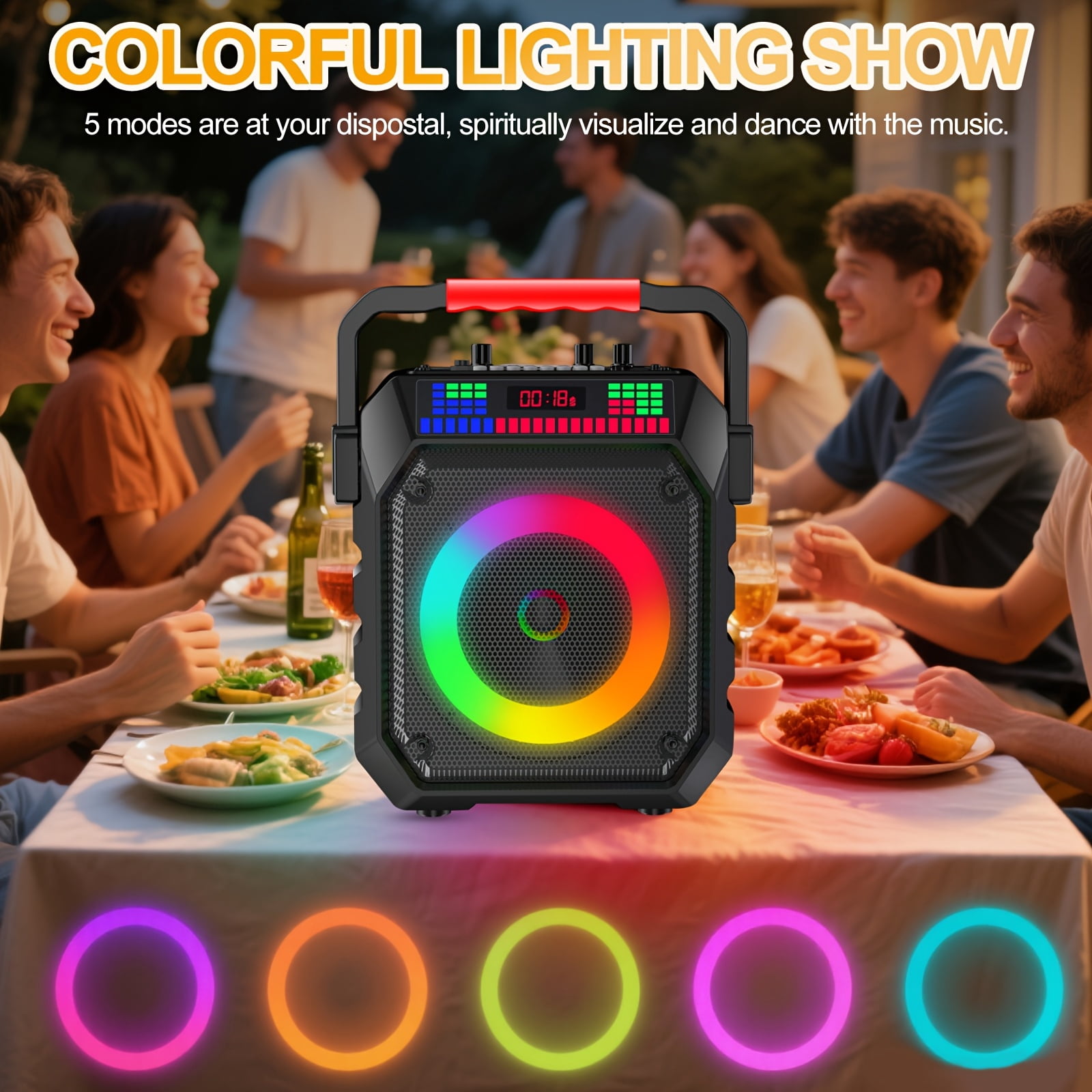 Karaoke Machine with Two Wireless Microphones, Portable Speaker with LED Lights for Karaoke Machine for Adults And Kids, Supports BT/USB PA System for Home Singing Outdoor Party, Music Gifts.