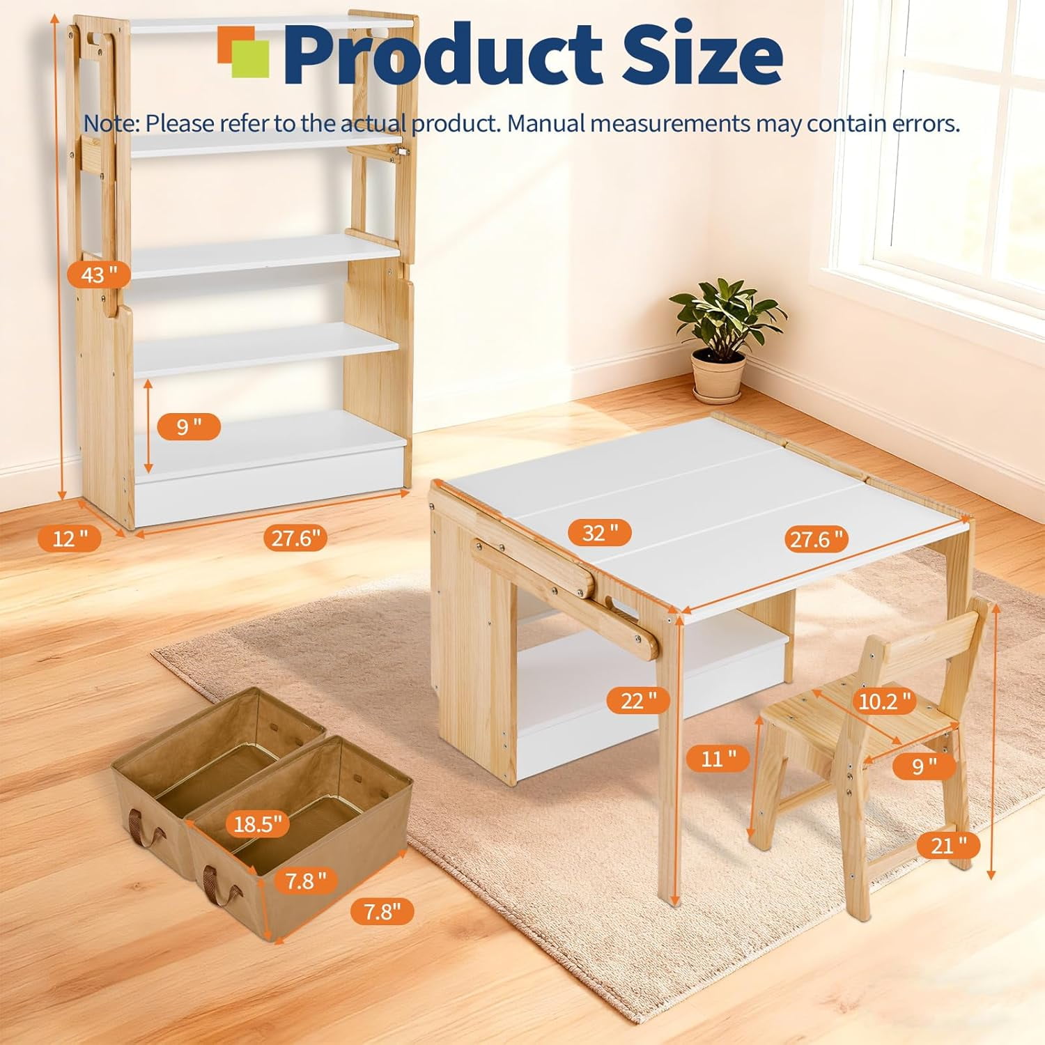 Garvee Kids Art Table and 1 Chair Set, 27.5 in Convertible Toddler Activity Table to Storage Shelves, Craft Play Desk for Kids with 2 Storage Box, Toddler Table and Chair Set for Playrooms