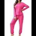 thumbnail image 3 of Conjunto de Pijama de 2 Piezas para Mujer, Camiseta y Pantalón Lisos, Suave y Elástico. Rosa Roja L, 3 of 10
