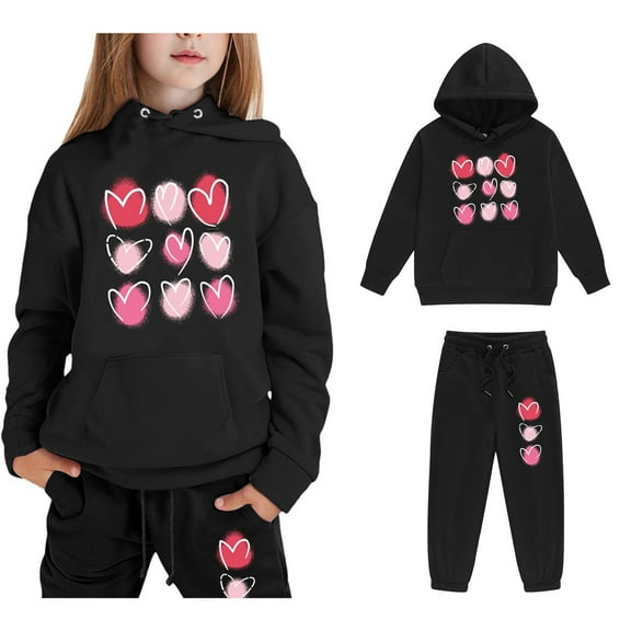 LIUYUNNN Kids Boys Girls Sweatsuit Set 2PC Long Sleeve Pullover Black Heart Sweatshirt and Jogger Pants Fall Clothes Size 10-11 Years Girls Clothes Boys Girls Autumn and Winter Outfits
