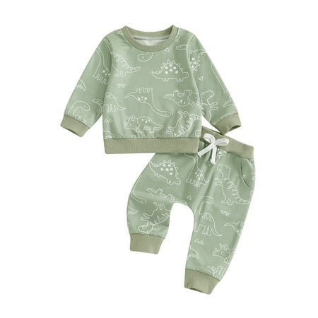 

Suealasg Baby Boys Fall Outfits 6M 1T 2T 3T Dinosaur Print Long Sleeve Sweatshirts and Long Pants 2Pcs Toddler Boys Clothes Set