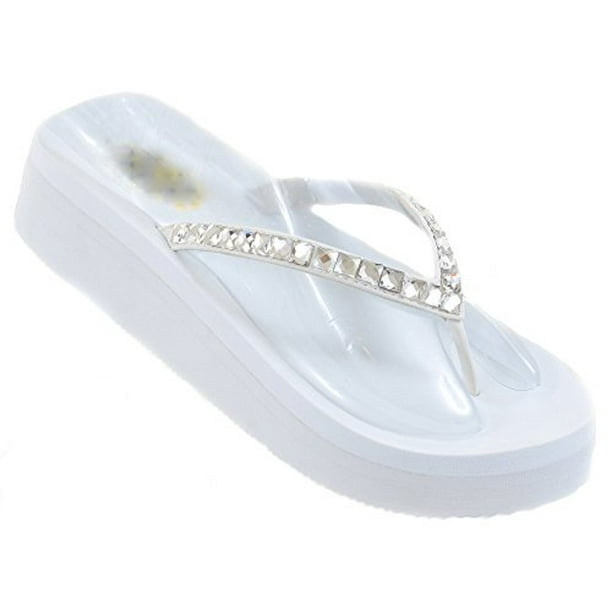Fourever Funky Diamond Rhinestone Bling Wedge Flip Flop Slide