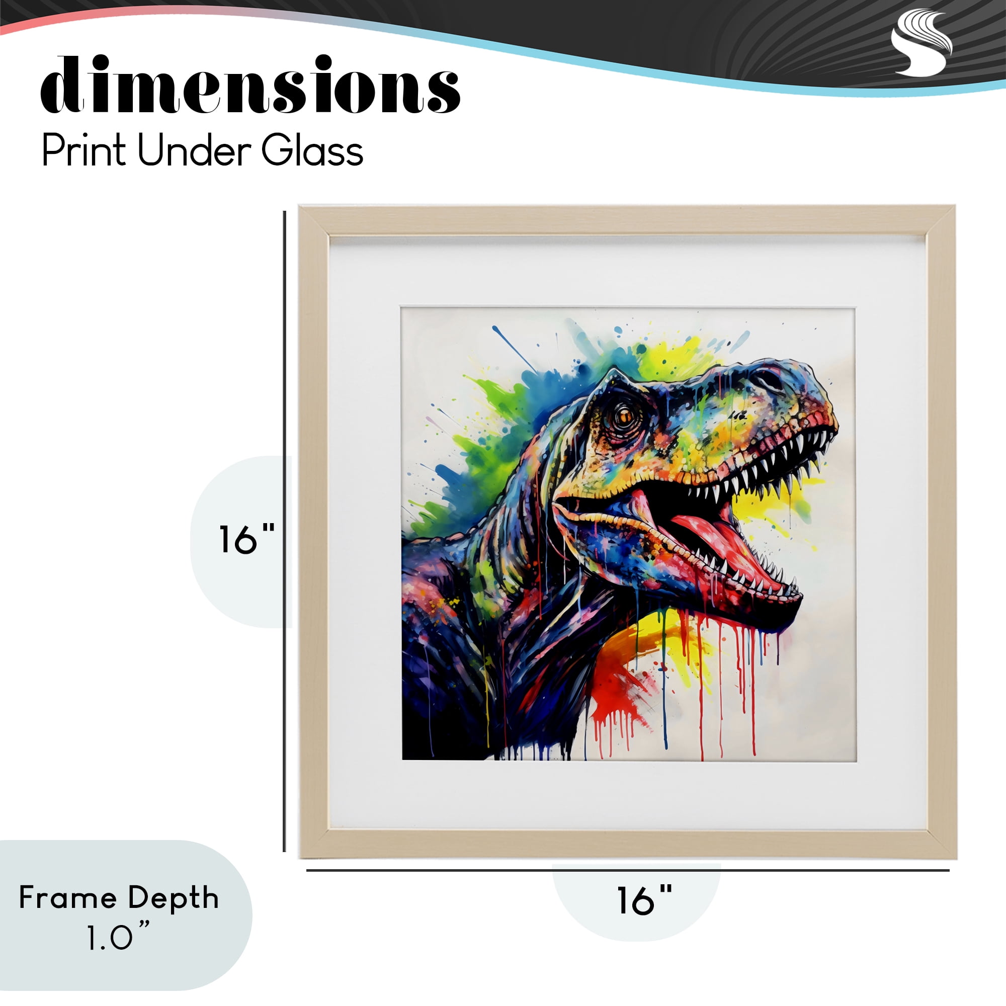 Stupell Industries Colorful T-Rex Roaring Birch Framed Print Under Glass, design by Creative Studio