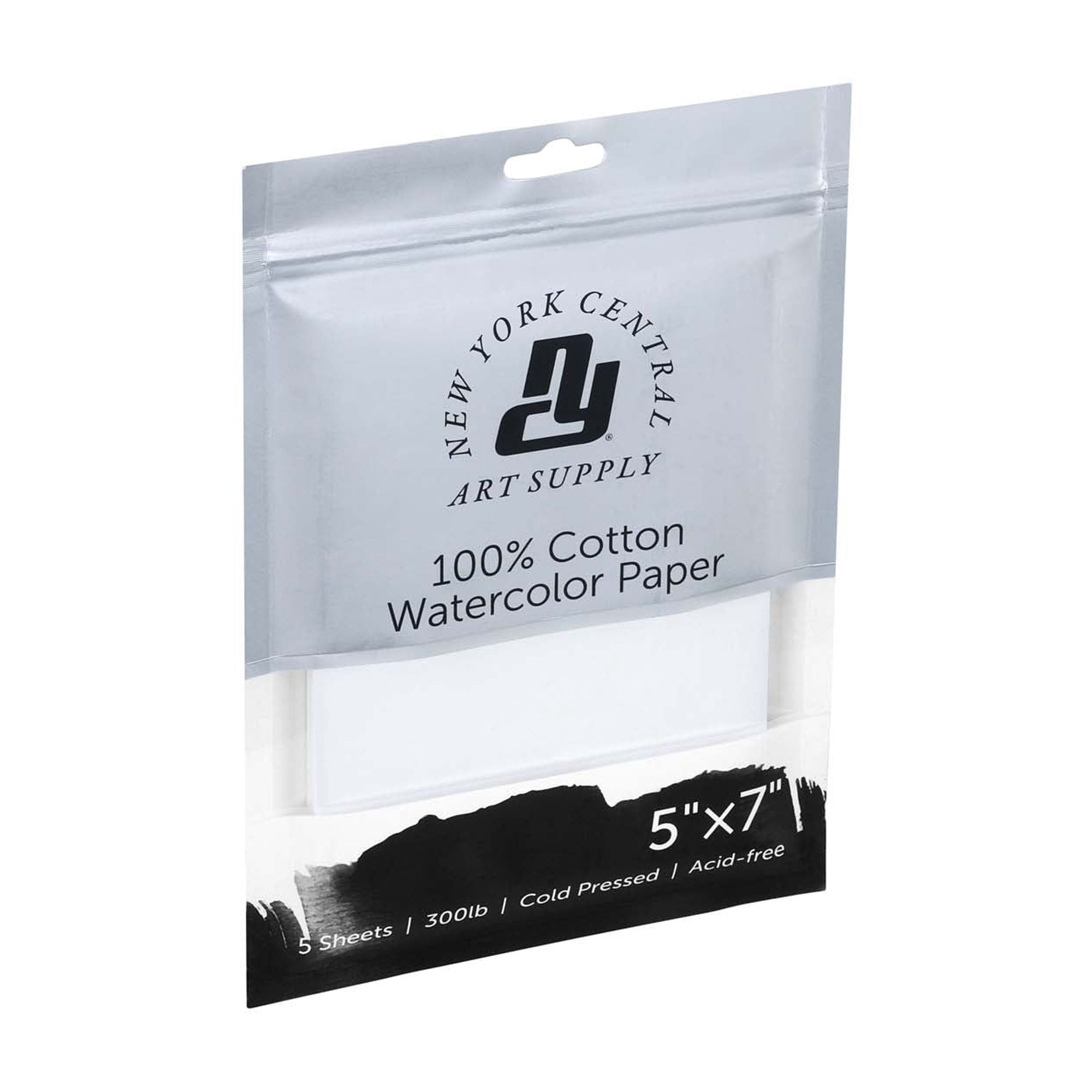 New York Central Watercolor Paper - 5x7" - 25 Sheets - 300 lb. Cold Press - 100% Cotton, Acid-Free, Archival Quality, Bright White Watercolor Paper Pad for Wet & Dry Media
