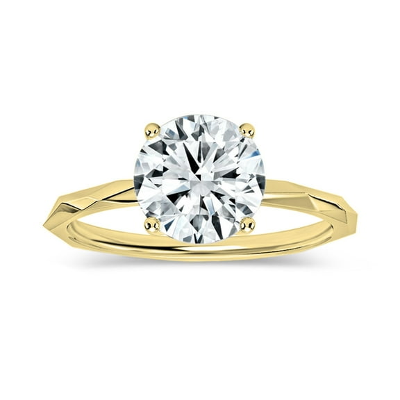 ALLORYA IGI Certified 1.50 Carat Solitaire Round Lab Grown White Diamond Textured Shank Engagement Ring for Women in 10K Solid Yellow Gold, Size 7