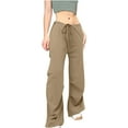 thumbnail image 2 of KJIUQ Parachute Pants for Women Baggy Cargo Pants Multi-Pocket High Rise Y2K Pants Teen Girls Wide Leg Trousers Streetwear(Z2-Khaki,L), 2 of 8