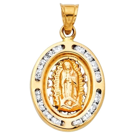 TGDJ 14K Gold Our Lady of Guadalupe Enamel Picture Religious Charm Pendant