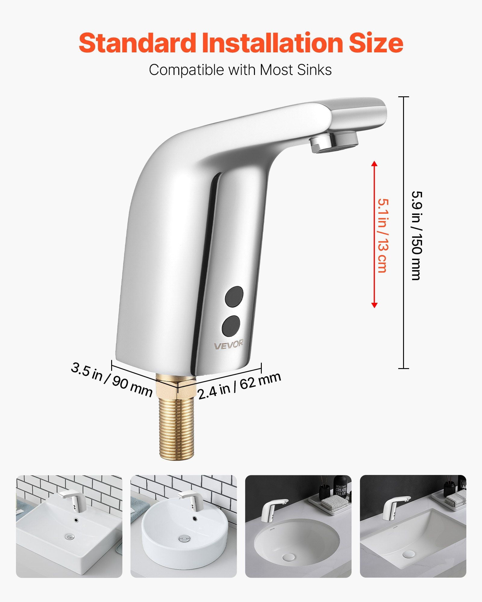 Motion Sensor Lavatory Faucet, Touchless Chrome Bathroom Sink Tap for Single Hole, Cold Water, Battery-Powered, Designed for 9/16 in Commercial Pipe