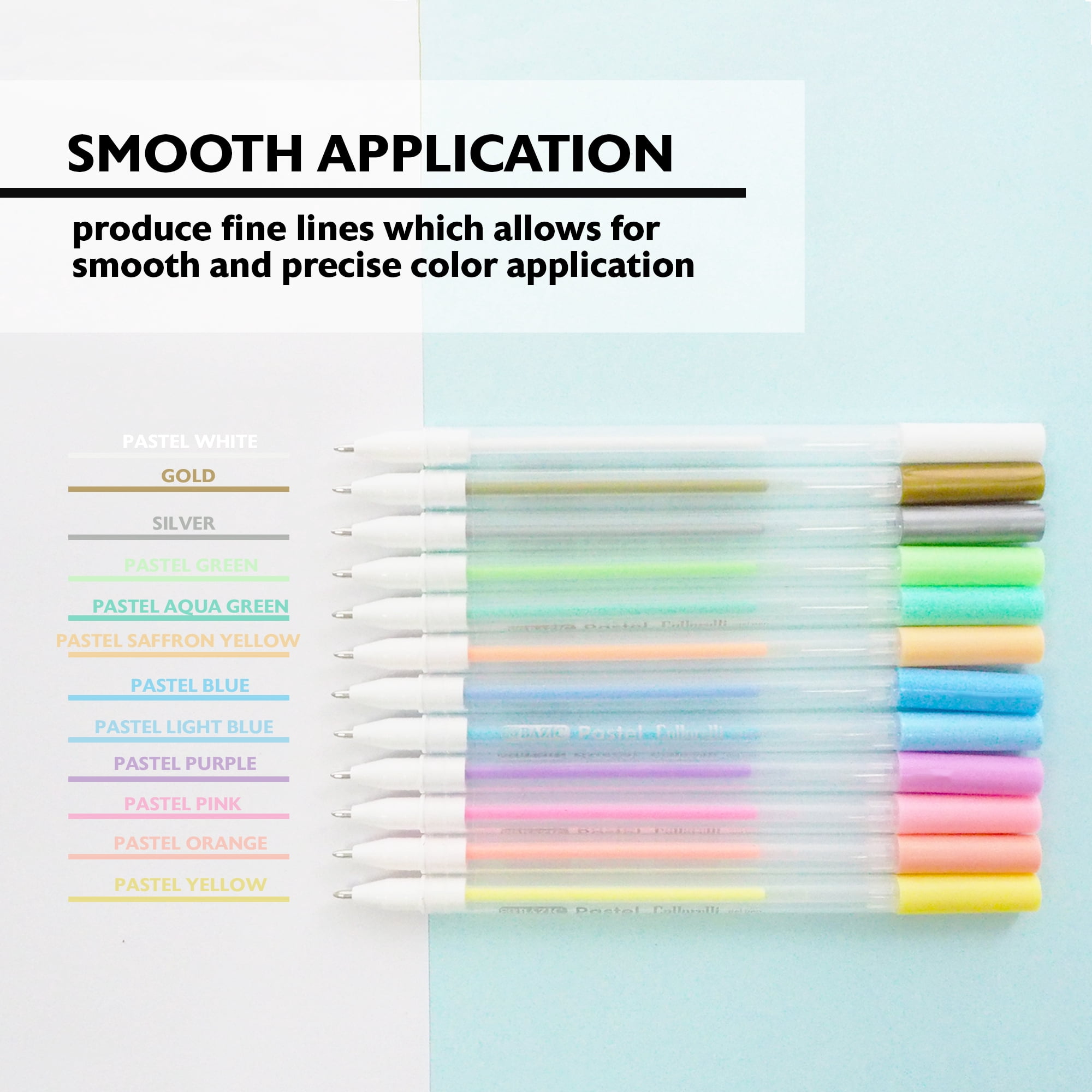 BAZIC Collorelli Gel Pen 0.8mm Pastel Color, Smooth Write (12/Pack), 24-Pack