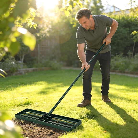 Outsunny Lawn Leveling Rake, 30" x 10" Heavy Duty Yard Leveling Rake with 66.5" Handle, Lawn Leveler for Backyard, Golf Course, Garden