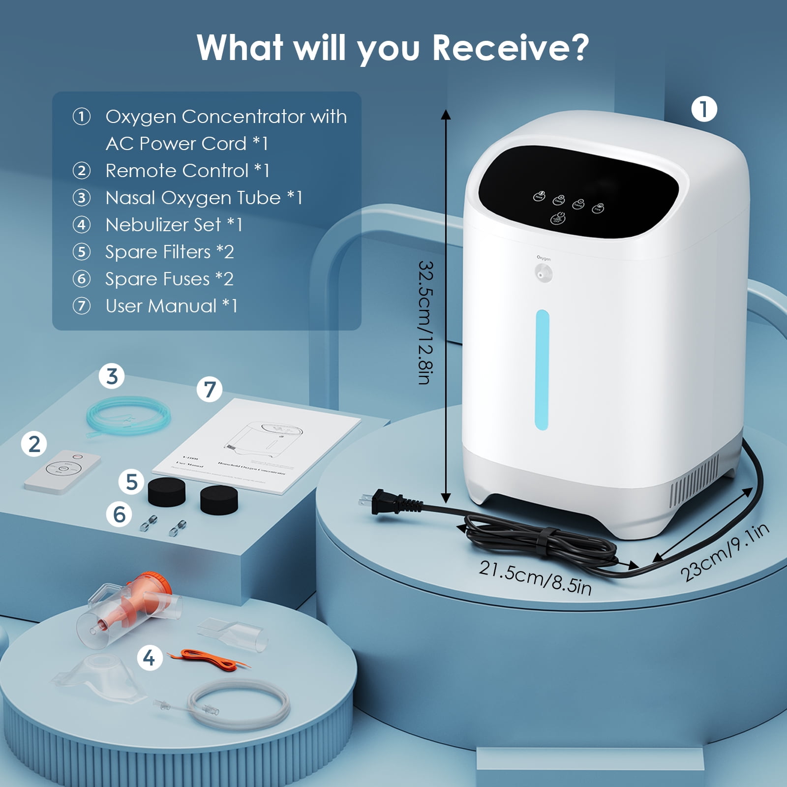 BIENDAY Continus-Home use 1-7L/Min &Bag Oxygen Machine Portable Tube&Oxygen Generator-th 2 in 1 equipment con full Accessor 93% concentration-1S